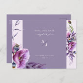 エレガントなラベンダー花のウェディング・セーブ・ザ・デート ポストカード (正面/裏面)
