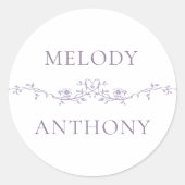 エレガントなラベンダー花柄のボーダー モノグラム ラウンドシール (正面)