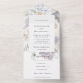 エレガントなラベンダー、アイボリー & ブルーの花束オールインワン招待状 オールインワン招待状 (内側)