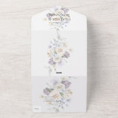 エレガントなラベンダー、アイボリー & ブルーの花束オールインワン招待状 オールインワン招待状 (外側)