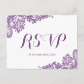 エレガントなラベンダー パープルレース ウェディング RSVP インビテーションポストカード (正面)