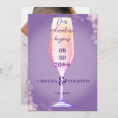エレガントなラベンダー パープル バブル チャンピエーンワイン ウェディング セーブザデート (正面/裏面)