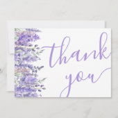 エレガントなラベンダー パープル フローラル ブライダル シャワー サンキューカード (正面)