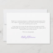 エレガントなラベンダー パープル フローラル ブライダル シャワー サンキューカード (裏面)