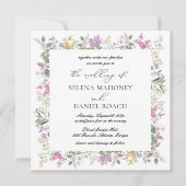 エレガントなラベンダー パープル ワイルドフラワーズ ウェディング 招待状 (正面)