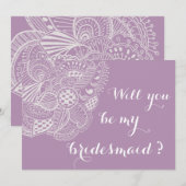 エレガントなラベンダー ペイズリー あなたは私のブライズメイドになってくれる？ 招待状 (正面/裏面)