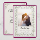 エレガントなラベンダー　ボタニカル　セーブ・ザ・デート・カード セーブザデート (正面/裏面)