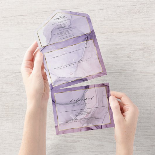 エレガントなラベンダー ローズ アブストラクト インク カスタム オールインワン招待状 (貼ってはがせる)