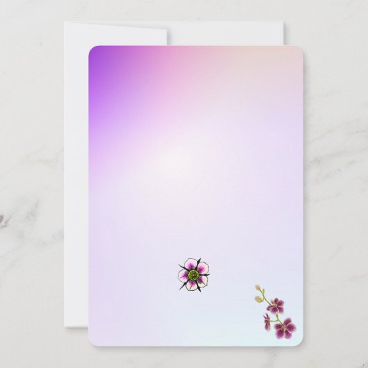 エレガントなラベンダー 花のアクセント付き サンキューカード (裏面)