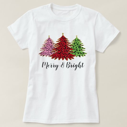 エレガントなラメ入りヒョウ柄クリスマスツリー Tシャツ (デザイン正面)