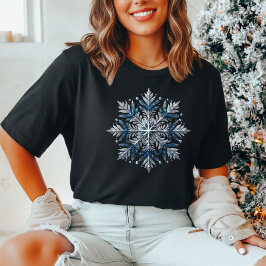 エレガントなラメ雪の結晶 クリスマス トライブレンドTシャツ