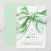 エレガントなラージセージグリーンボウ ブライダルシャワー 招待状 (正面/裏面)