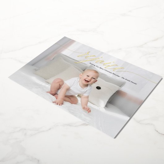 エレガントなリジョイス カリグラフィー オーダーメイド 箔シーズンカード (回転した状態)