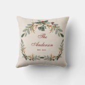 エレガントなリネン フラワー ホリデー クリスマス ファミリー クッション (裏面)