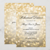 エレガントなリハーサルの夕食の金ゴールドのグリッターライト 招待状 (正面/裏面)