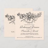 エレガントなリハーサルディナー ヴィンテージ フラワー ブラック 招待状 (正面/裏面)