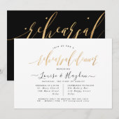 エレガントなリハーサルディナー、偽のゴールドモダンスクリプト 案内状 (正面/裏面)