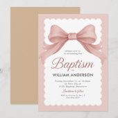 エレガントなリボンとクラシックなピンクの洗礼招待状 招待状 (正面/裏面)