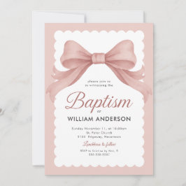 エレガントなリボンとクラシックなピンクの洗礼招待状 招待状