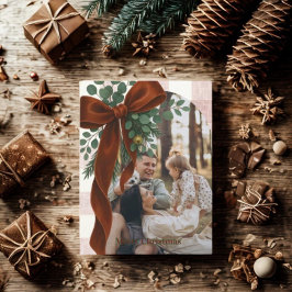 エレガントなリボンのレトロチェック メリークリスマス 写真 シーズンポストカード