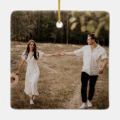 エレガントなリボンの写真　記念　初めてのクリスマス　婚約しました セラミックオーナメント (裏面)