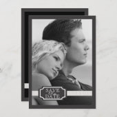 エレガントなリボンの効果黒い及び白の保存日付 セーブザデート (正面/裏面)