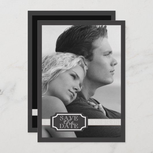 エレガントなリボンの効果黒い及び白の保存日付 セーブザデート (正面/裏面)