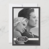 エレガントなリボンの効果黒い及び白の保存日付 セーブザデート (正面)