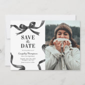 エレガントなリボンの卒業式お知らせ Save the Date セーブザデート (正面)