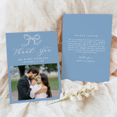 エレガントなリボンの青い写真の結婚式 サンキューカード