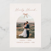 エレガントなリボンアーチの写真で楽しく結婚したウェディング 箔シーズンカード (正面)