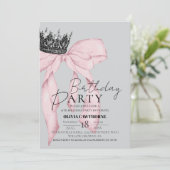 エレガントなリボンクラウン誕生日パーティー 招待状 (スタンド正面)