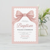 エレガントなリボン付きピンク洗礼招待状クラス 招待状 (スタンド正面)