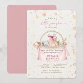 エレガントなリボン スイートピンク リトルパンプキン ベイビーシャワー 招待状 (正面/裏面)