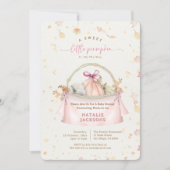 エレガントなリボン スイートピンク リトルパンプキン ベイビーシャワー 招待状 (正面)