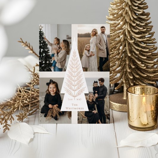 エレガントなリボン プレゼント 常緑樹 写真 コラージュ 箔シーズンカード