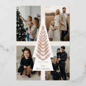 エレガントなリボン プレゼント 常緑樹 写真 コラージュ 箔シーズンカード (正面)