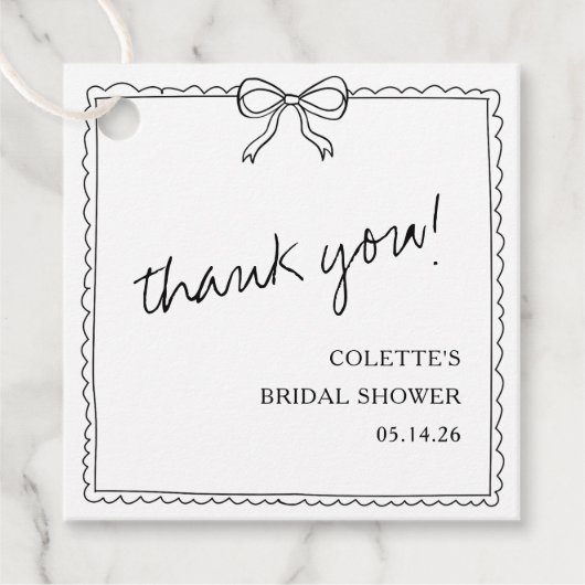 エレガントなリボン 手描き ウェディングシャワーのお礼 フェイバータグ (正面)