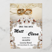 エレガントなリングの花柄結婚式招待状 箔招待状 (正面)