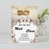 エレガントなリングの花柄結婚式招待状 箔招待状 (立ち正面)