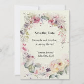 エレガントなリングの花 水彩 結婚式 救済日のお知らせ 招待状 (正面)