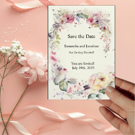 エレガントなリングの花 水彩 結婚式 救済日のお知らせ 招待状