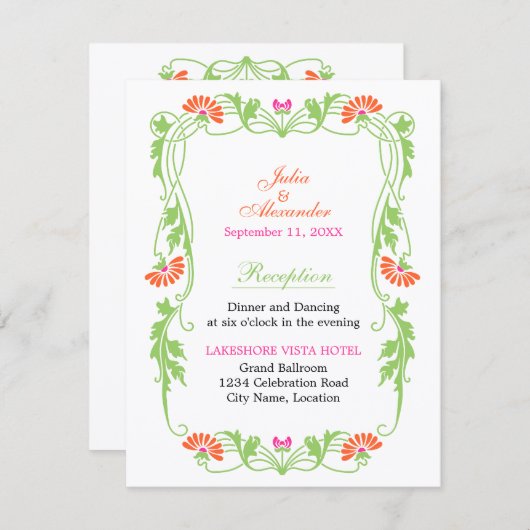 エレガントなリーフ フローラルとスワール 受付カード 招待状 (正面/裏面)