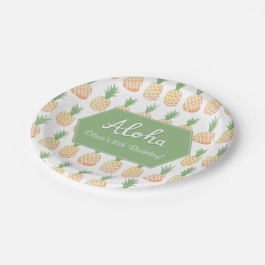 エレガントなルアウ(ハワイ式宴会)のパイナップル誕生会の供給 ペーパープレート (アングル)