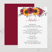 エレガントなルスティックなひまわりと花のバーガンディーウェディング エンクロージャーカード (正面/裏面)