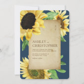 エレガントなルスティックひまわりネイビーブルーウェディング 招待状 (正面)
