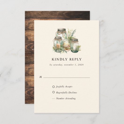 エレガントなルスティックウォーターカラーカントリーバーン 出欠カード (正面/裏面)