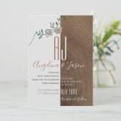 エレガントなルスティックウッドとダスティーローズのフラワーの結婚式 招待状 (スタンド正面)