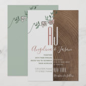 エレガントなルスティックウッドとダスティーローズのフラワーウェディング 招待状 (正面/裏面)