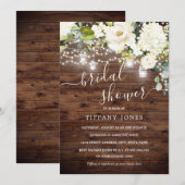 エレガントなルスティックウッドのシャンパンフローラル ブライダルシャワー 招待状 (正面/裏面)
